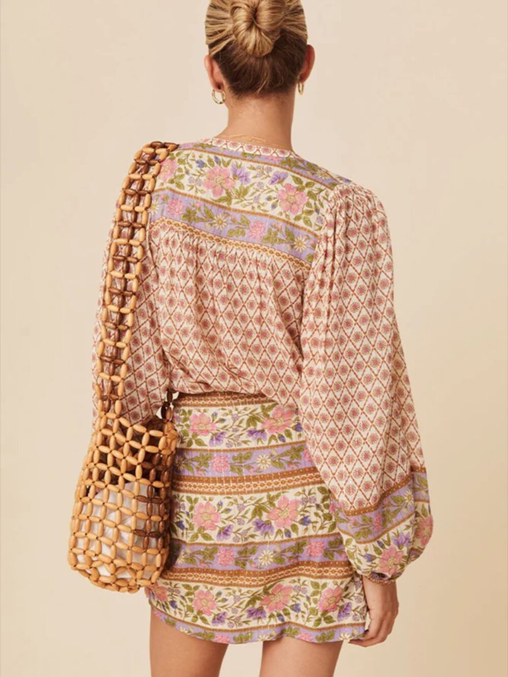 Multicolour Boho Floral Mixed Print Puff Sleeve Blouse - Picture 2 of 7
